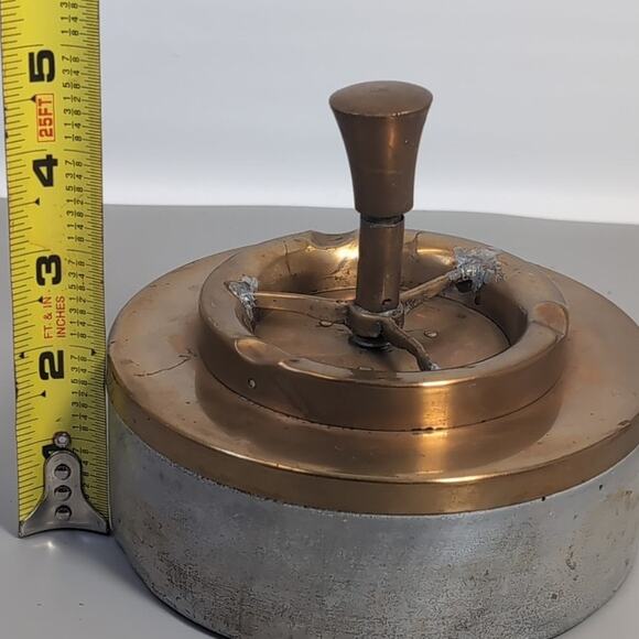 Vintage Brass Ashtray Spin-A-Way Push Down Disposal MCM 1950s Spinning Copper - Picture 9 of 10